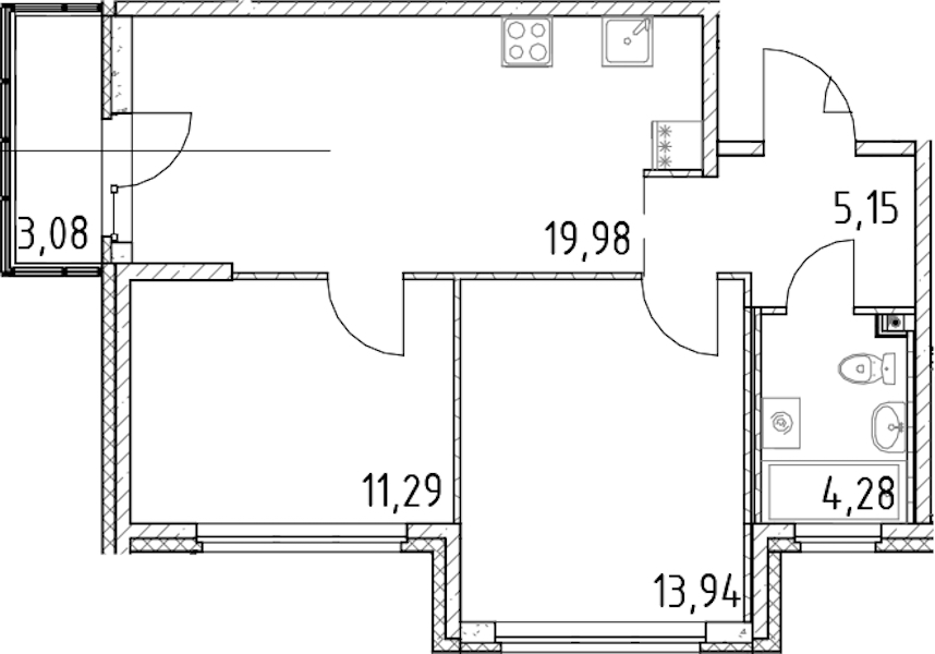 2-комнатная квартира 54.64 м², 16/23 эт., ЖК «Город Первых»
